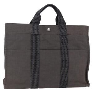 HERMES Her Line MM Hand Bag Canvas Gray Auth th6408
